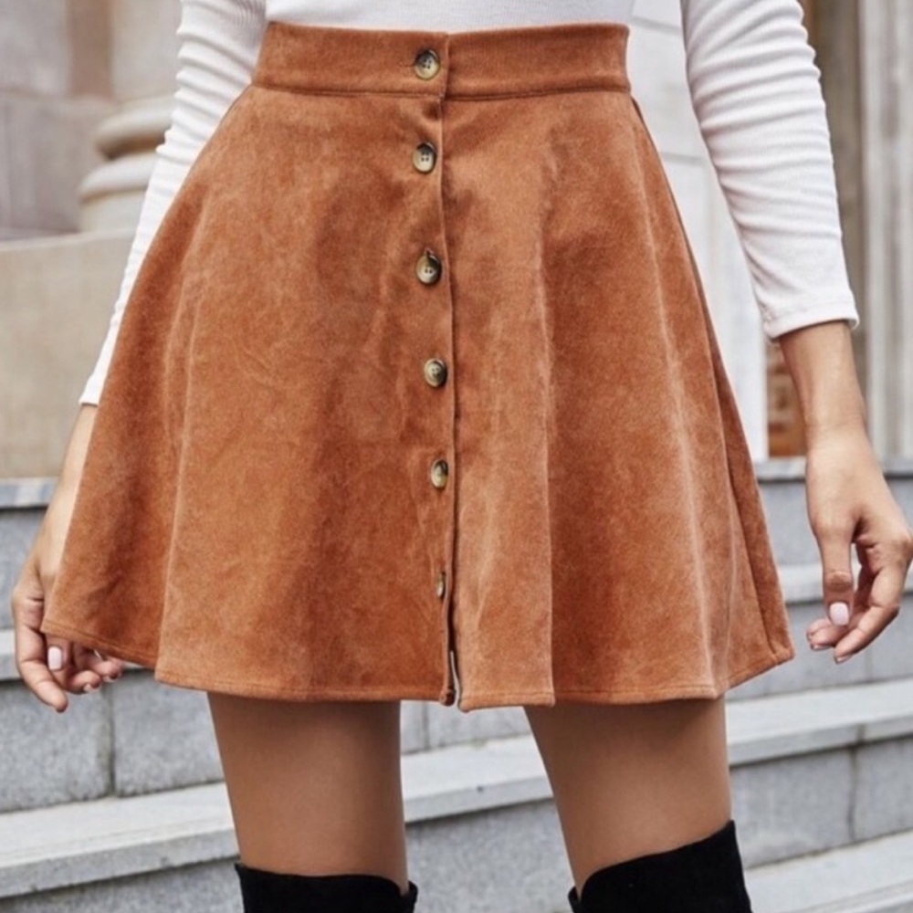 Corduroy Button Down Mini Skirt camel - Picture 1 of 12